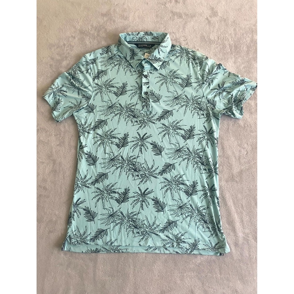 7 Diamonds Highland Polo Shirt Mens Medium Aqua Blue Palm Tree Golf Resort Wear
